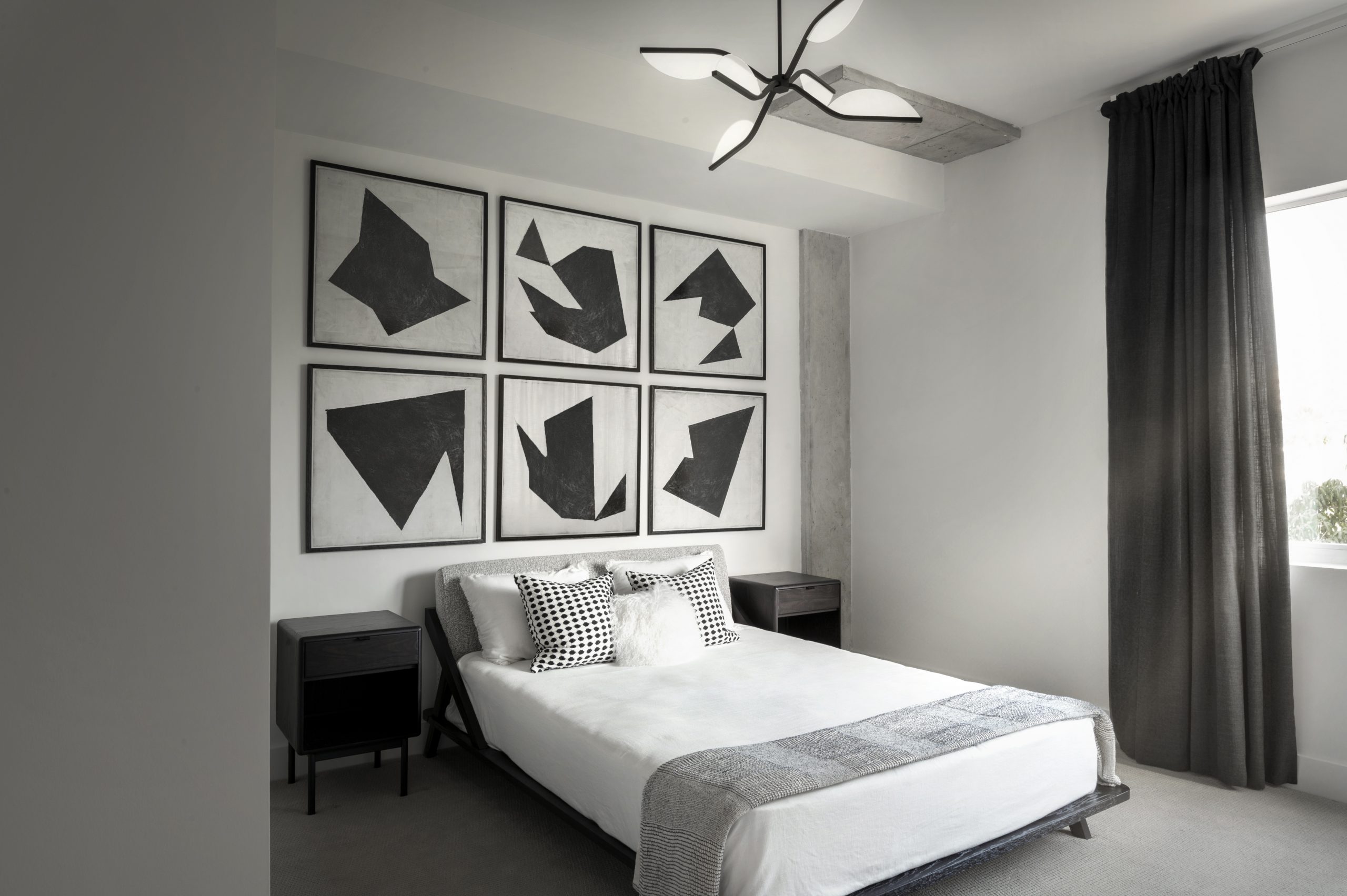 Master Bedroom black and white turnkey fully furnished luxury unit